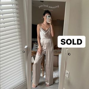 𝗦𝗢𝗟𝗗!!! Lulus Champagne Satin Cowl Neck Jumpsuit